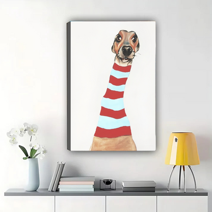 Long Neck Dog in Striped Sweater Wall Art - Whimsical Print