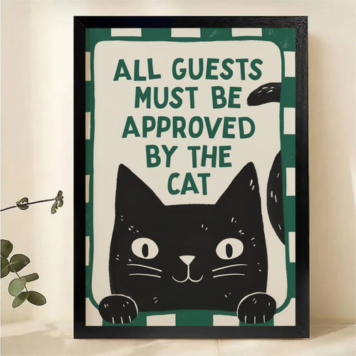 All Guests Must Be Approved By the Cat Wall Art - Green Stripe Retro Canvas Print