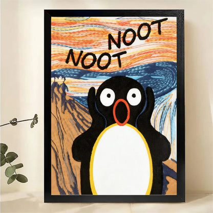 Noot Noot Penguin Scream Poster – Funny Meme Art Print Canvas Wall Art