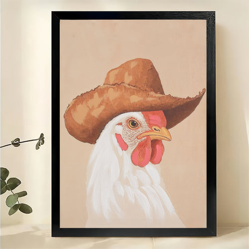 Rooster in Cowboy Hat Wall Art - Western Farmhouse Print