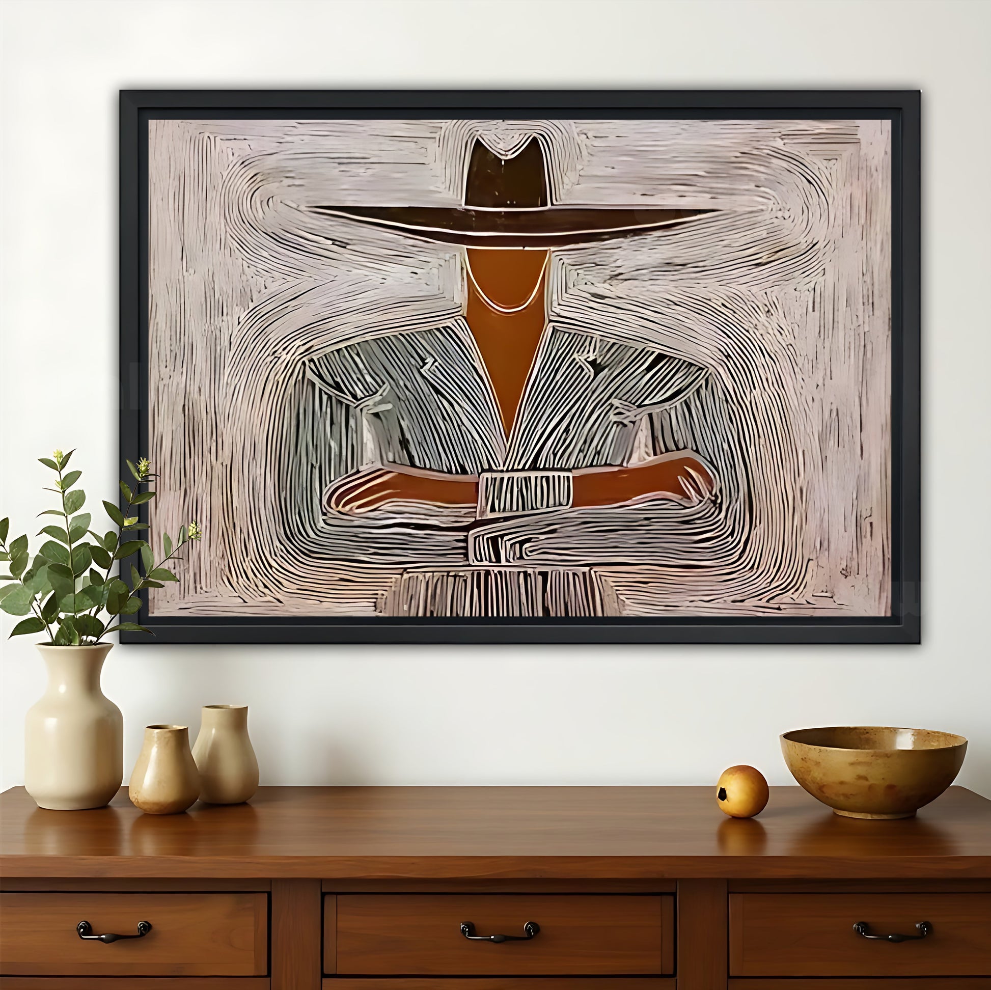 The Zen Abstract Figure – Calm Minimalist Wall Art on Natural Wood Canvas