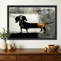 Dachshund Portrait Wall Art – Dark Abstract Mixed Media Oil Painting Canvas Print on Natural Wood Frame
