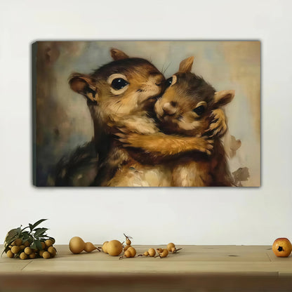 Hugging Squirrels Wall Art | Adorable Woodland Animal Framed Print