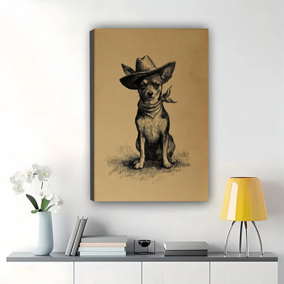 Cowboy Chihuahua – Rustic Western Dog Wall Art on Natural Wood Canvas