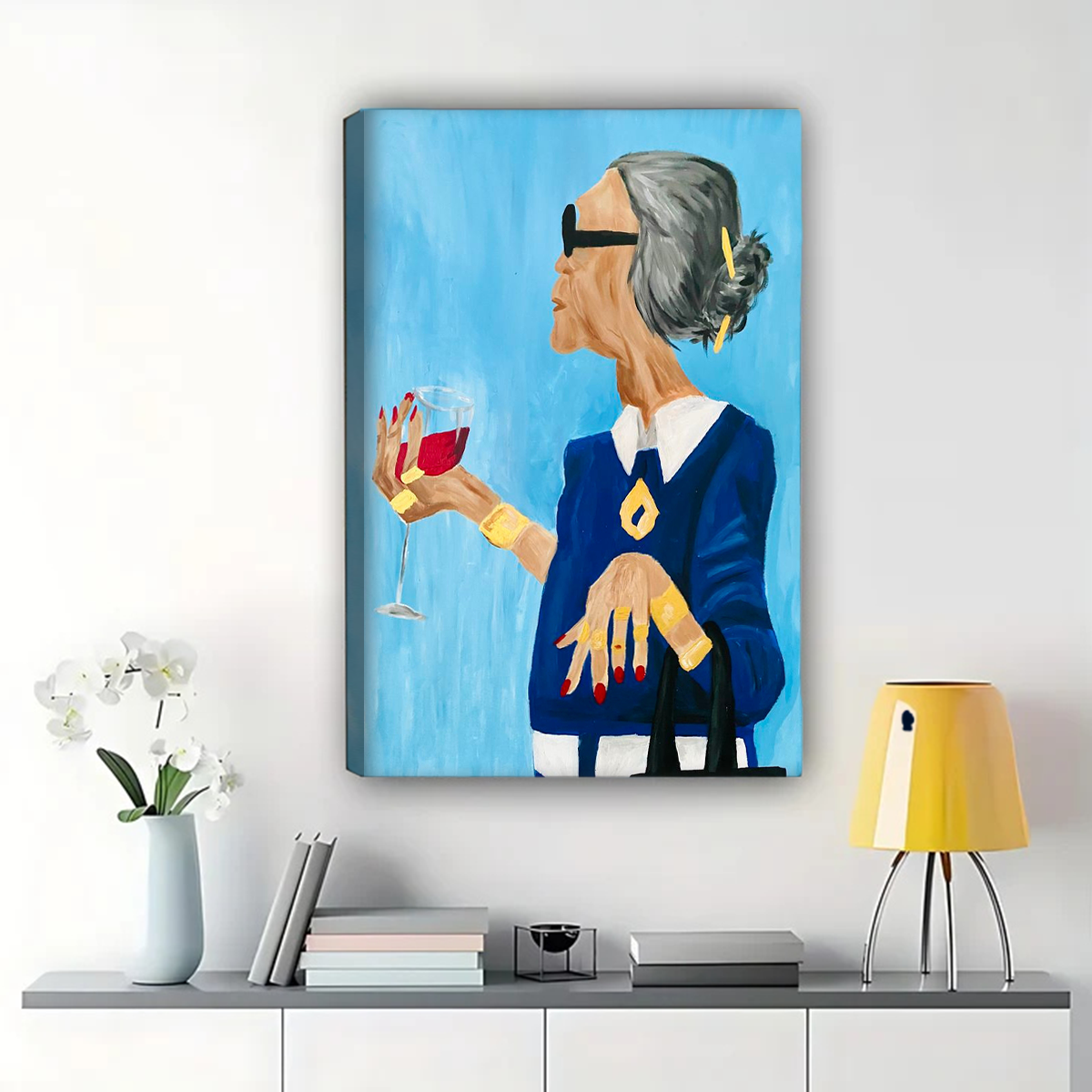Chic Woman with Wine Wall Art - Modern Fashion Portrait Print