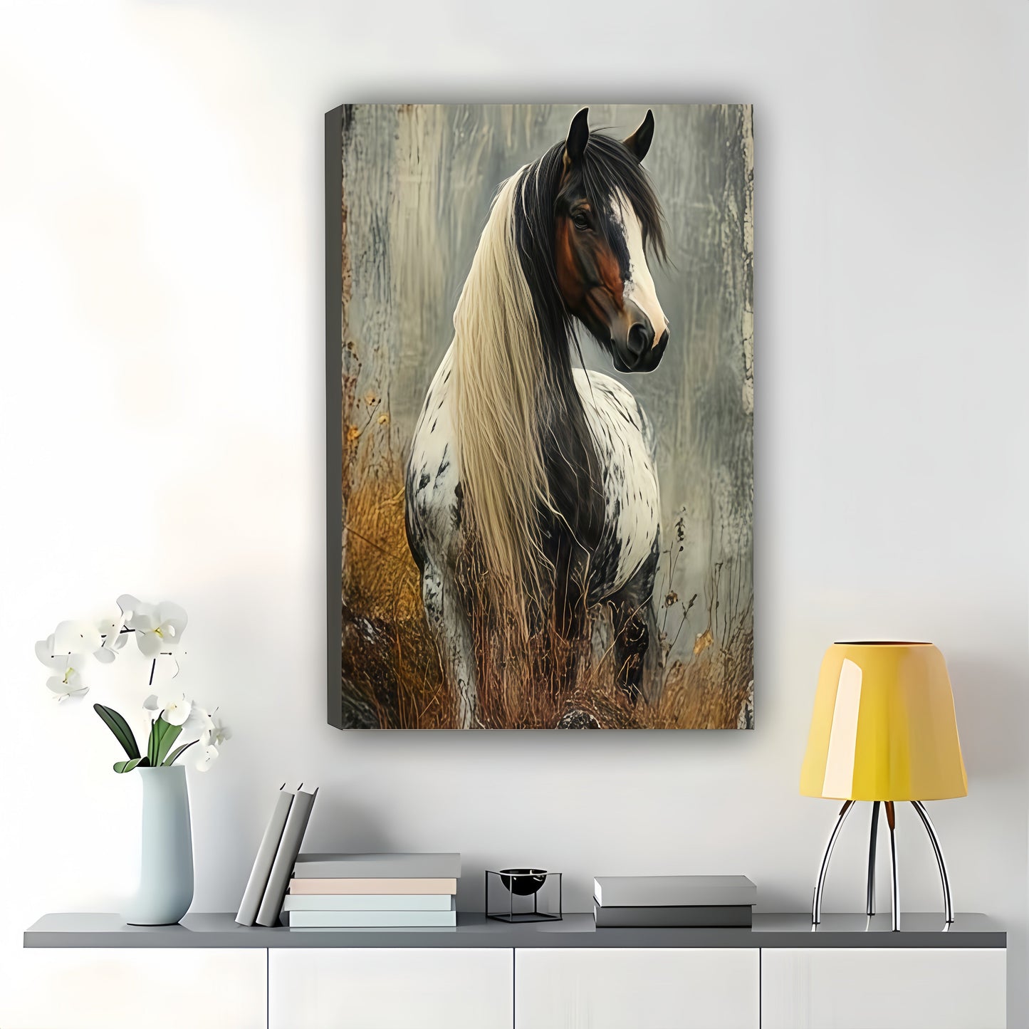 Realistic Horse Oil Painting – Classic Equine Wall Art on Natural Wood Canvas