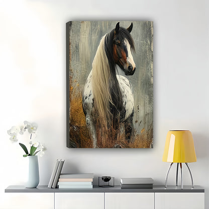Realistic Horse Oil Painting – Classic Equine Wall Art on Natural Wood Canvas