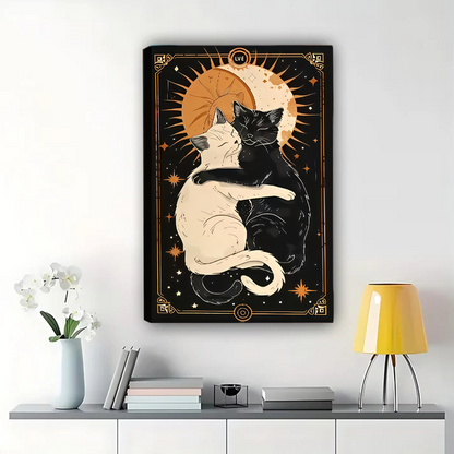 Yin Yang Cats Art Print - Sun Moon Celestial Wall Decor Canvas Wall Art