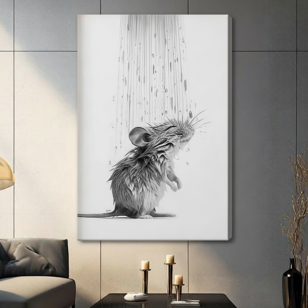 Wet Mouse Shower Pencil Sketch Canvas Art Wall Art