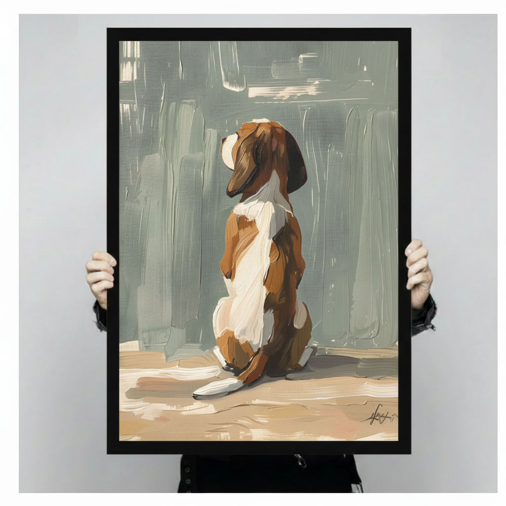 Beagle Looking Up Minimalist Oil Canvas Wall Art