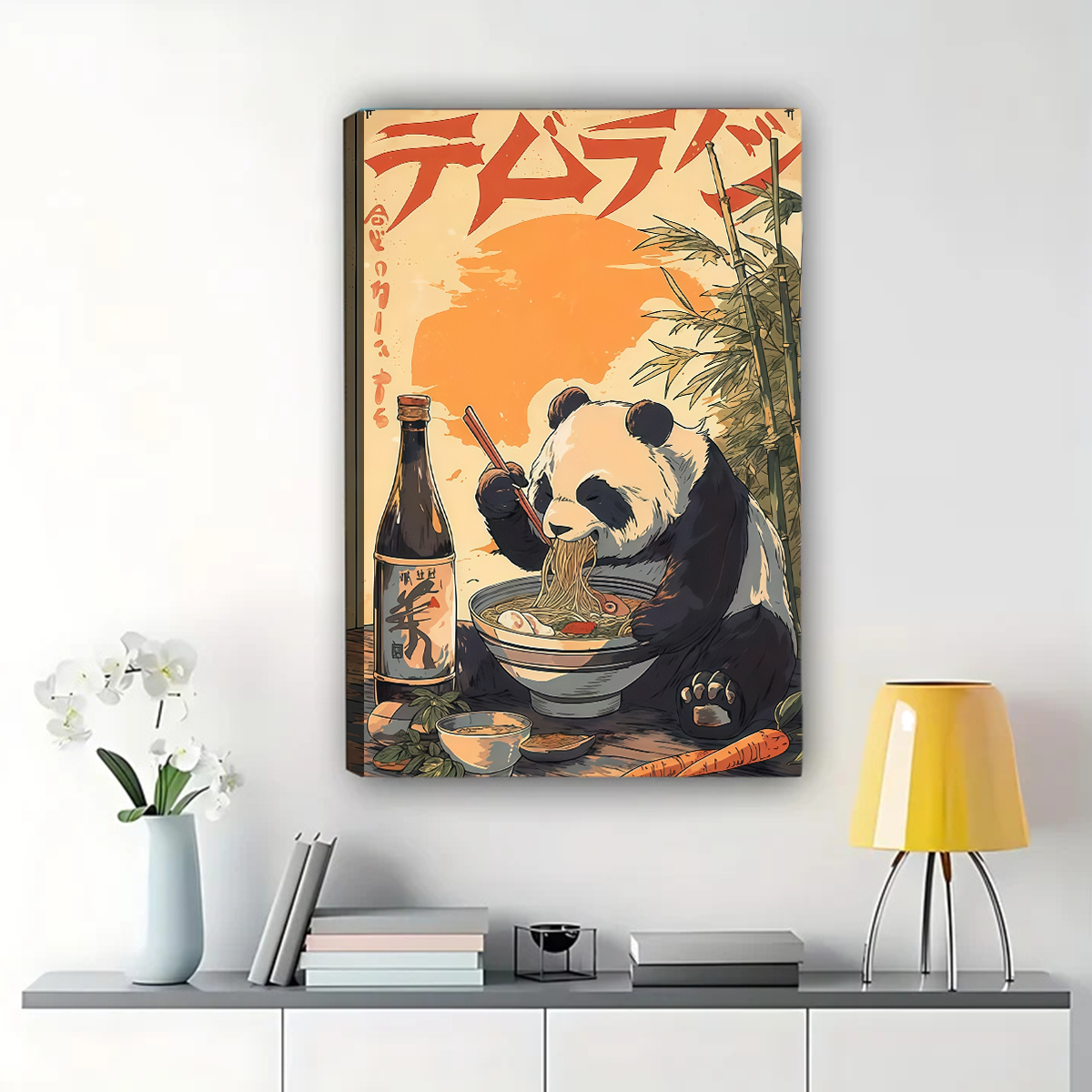 Panda Eating Ramen Wall Art - Vintage Japanese Poster Print