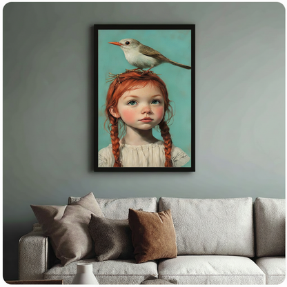 Girl With Bird Portrait Canvas Wall Art