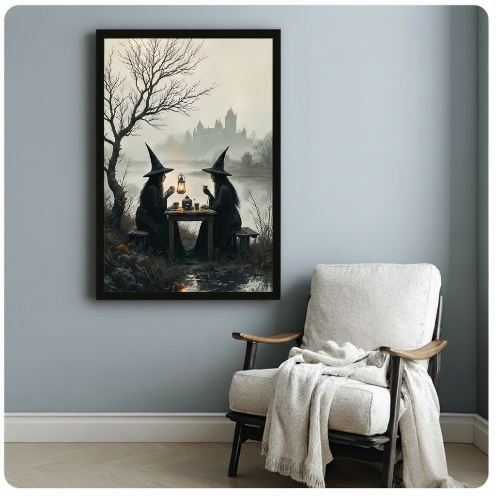Gothic Witches Tea Party Dark Oil Canvas Art Wall Art