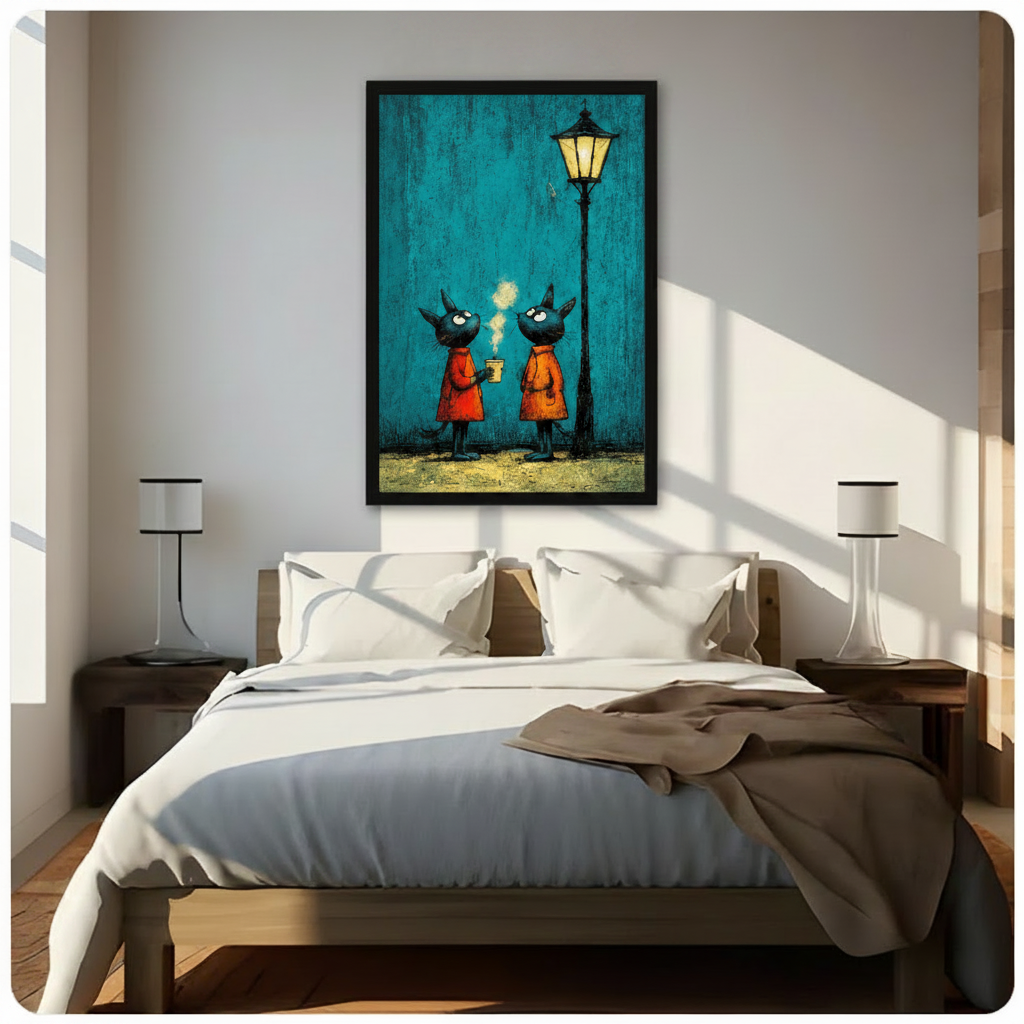 Night Cats Coffee Street Art Canvas Wall Art