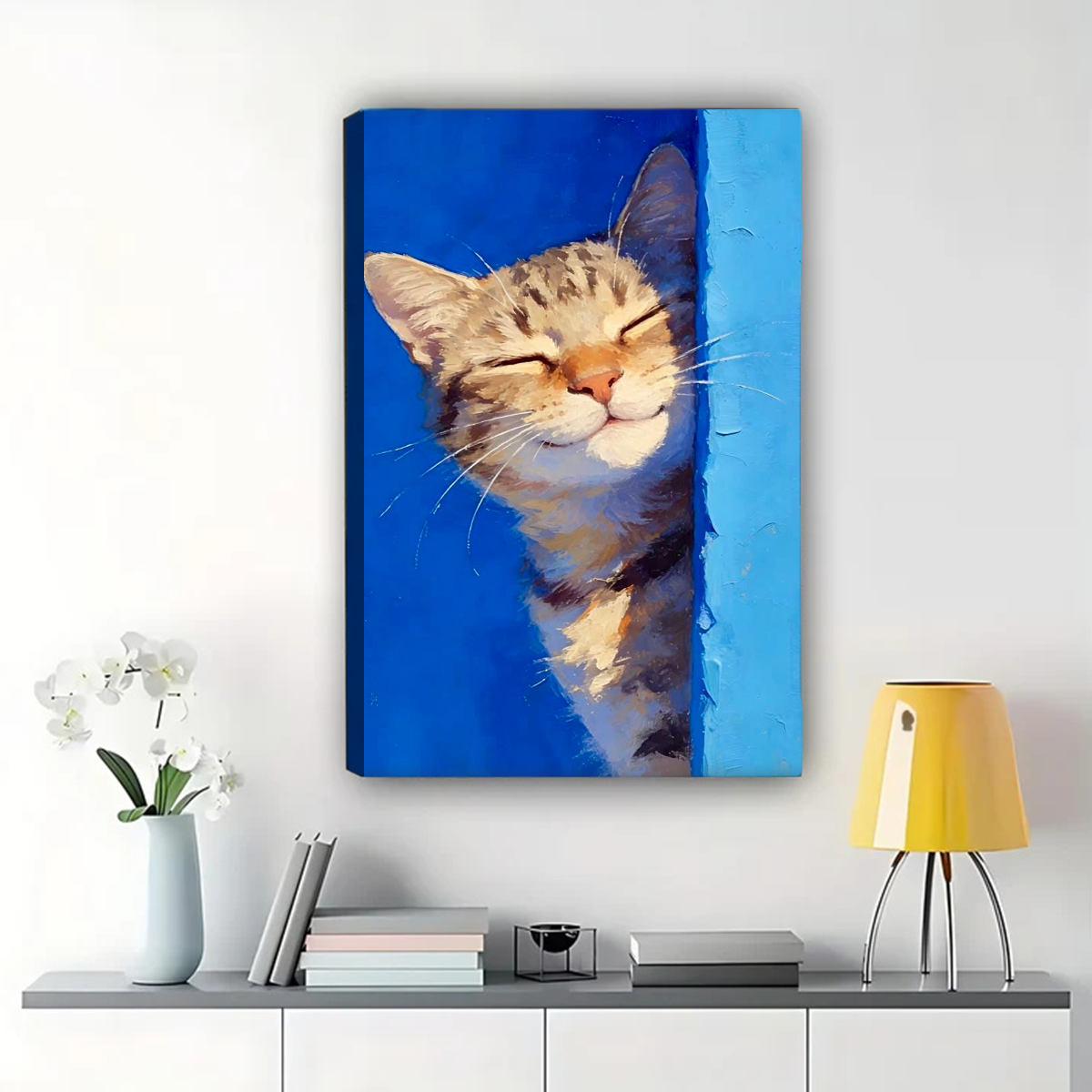 Happy Sleeping Cat Wall Art - Peaceful Tabby Portrait Print