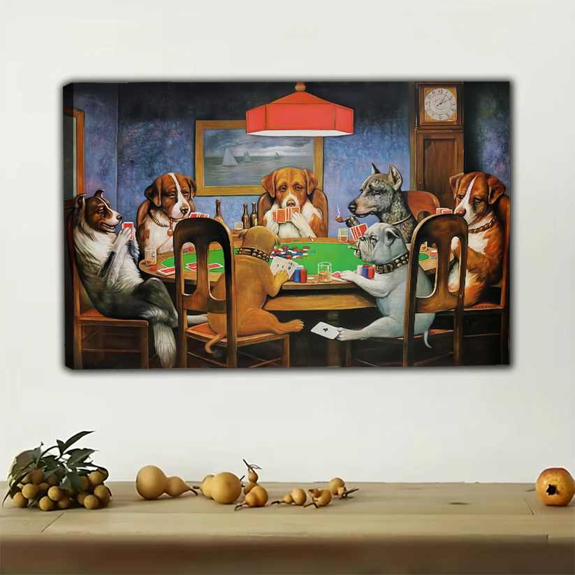 Dogs Playing Poker Canvas Art - Classic Game Room Wall Decor