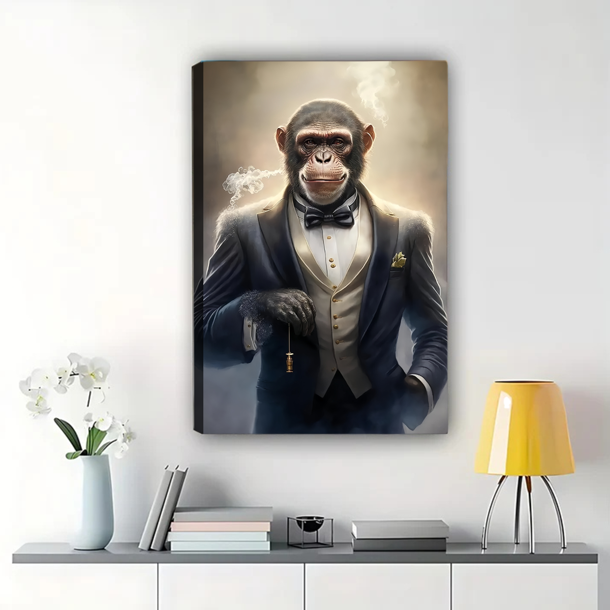 Sophisticated Chimp in Tuxedo Canvas Art - Gentleman Animal Portrait