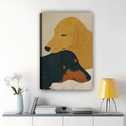 Two Dachshunds Wall Art - Minimalist Dog Portrait Canvas Print