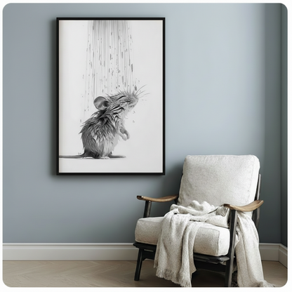 Wet Mouse Shower Pencil Sketch Canvas Art Wall Art