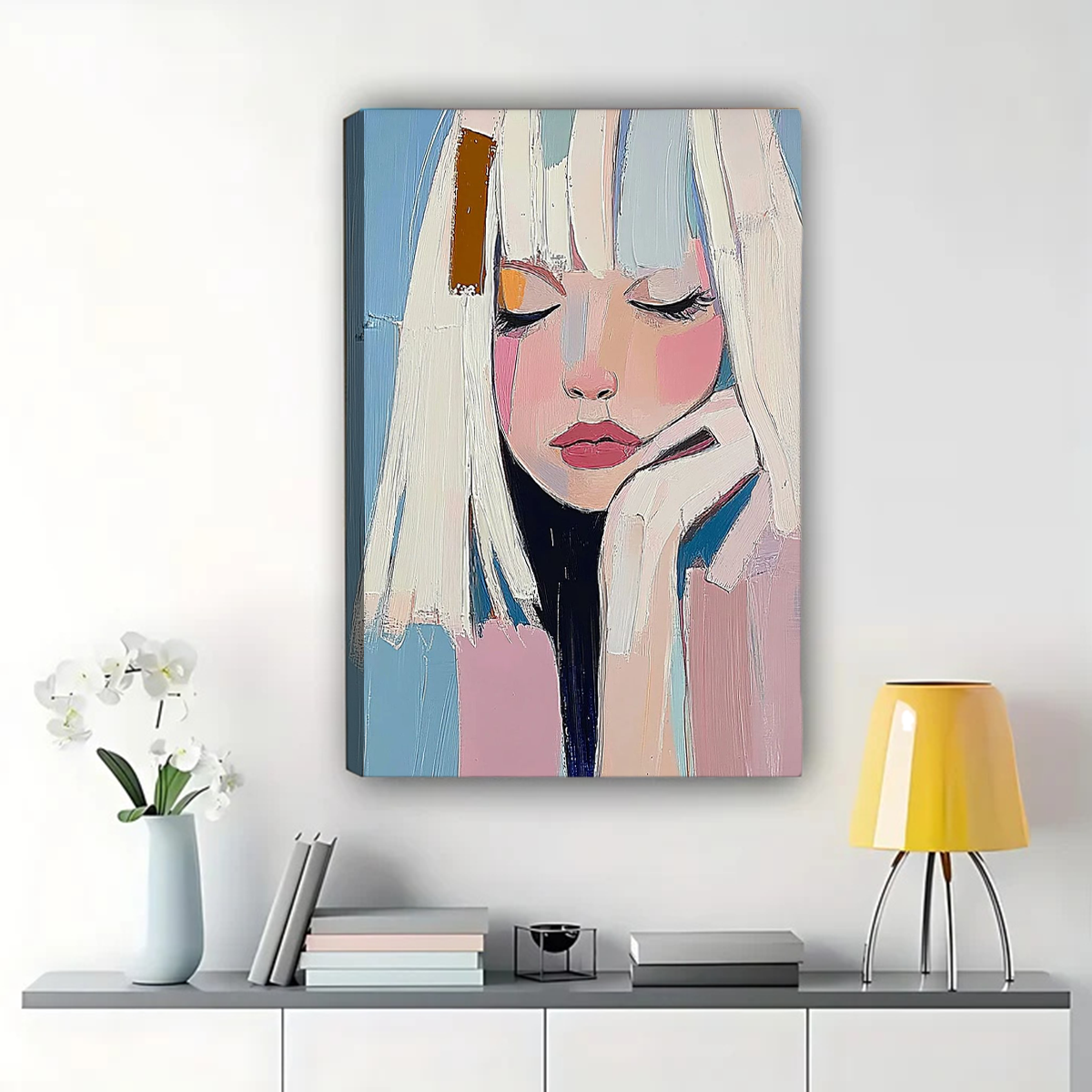 Abstract Woman Portrait Wall Art - Pastel Modern Painting Print