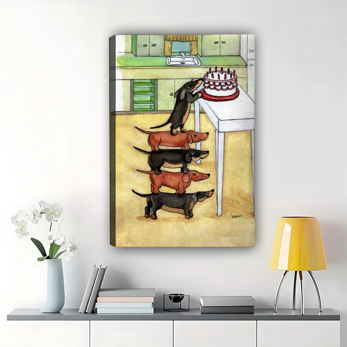 Dachshund Tower Wall Art - Funny Cake Lovers Print