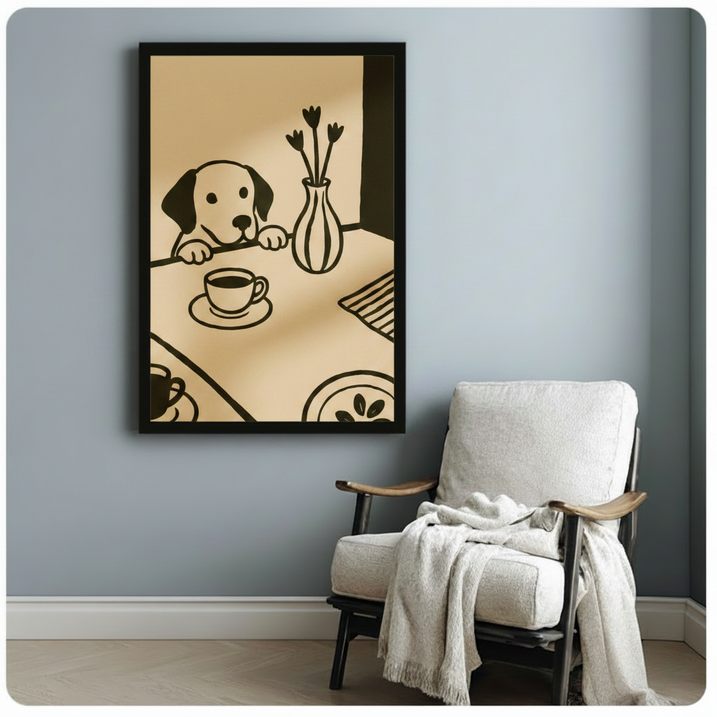 Labrador Peeking Table Minimalist Canvas Wall Art