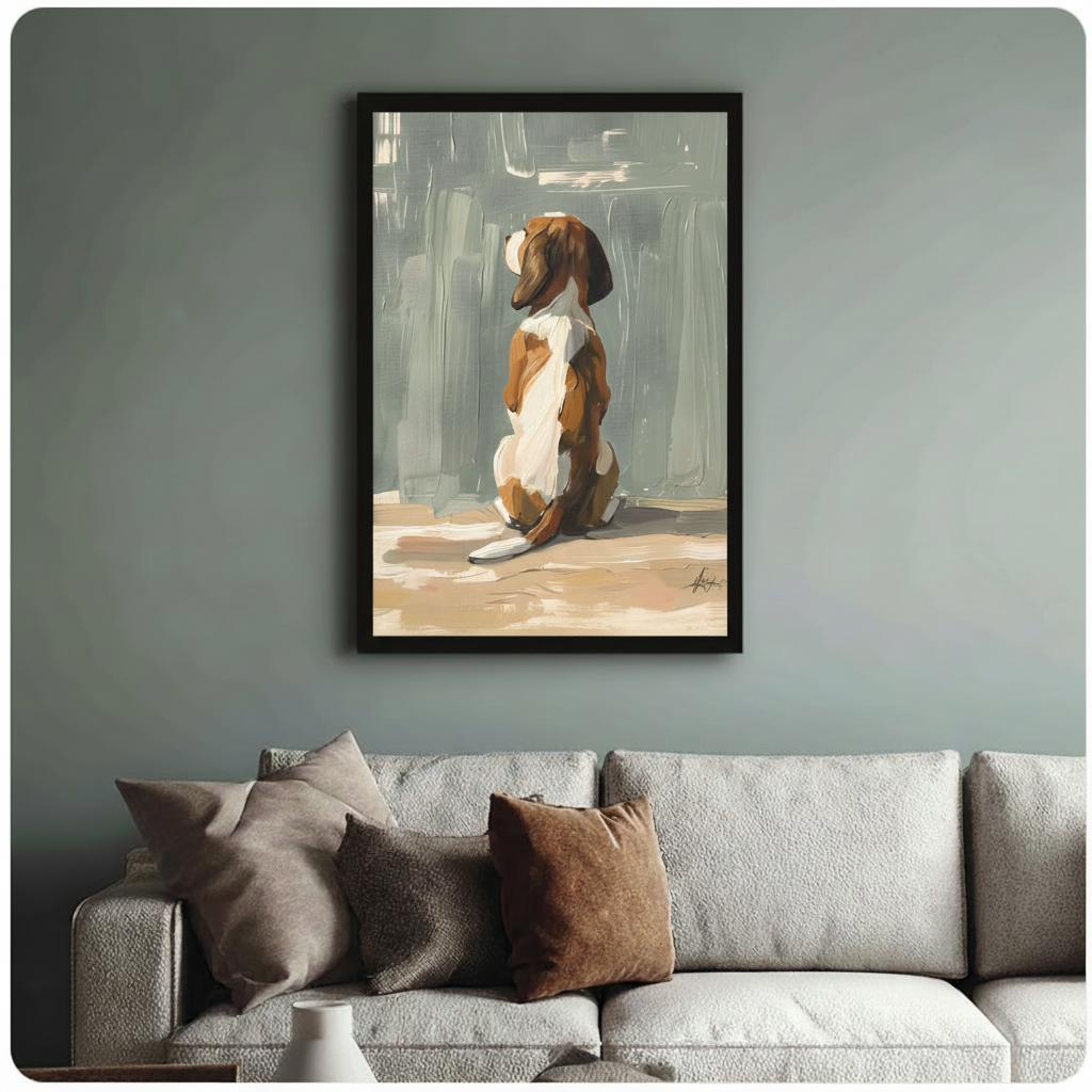 Beagle Looking Up Minimalist Oil Canvas Wall Art