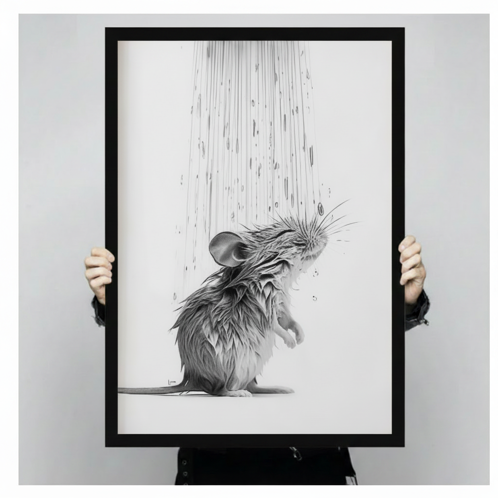 Wet Mouse Shower Pencil Sketch Canvas Art Wall Art