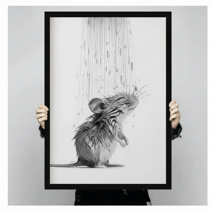 Wet Mouse Shower Pencil Sketch Canvas Art Wall Art