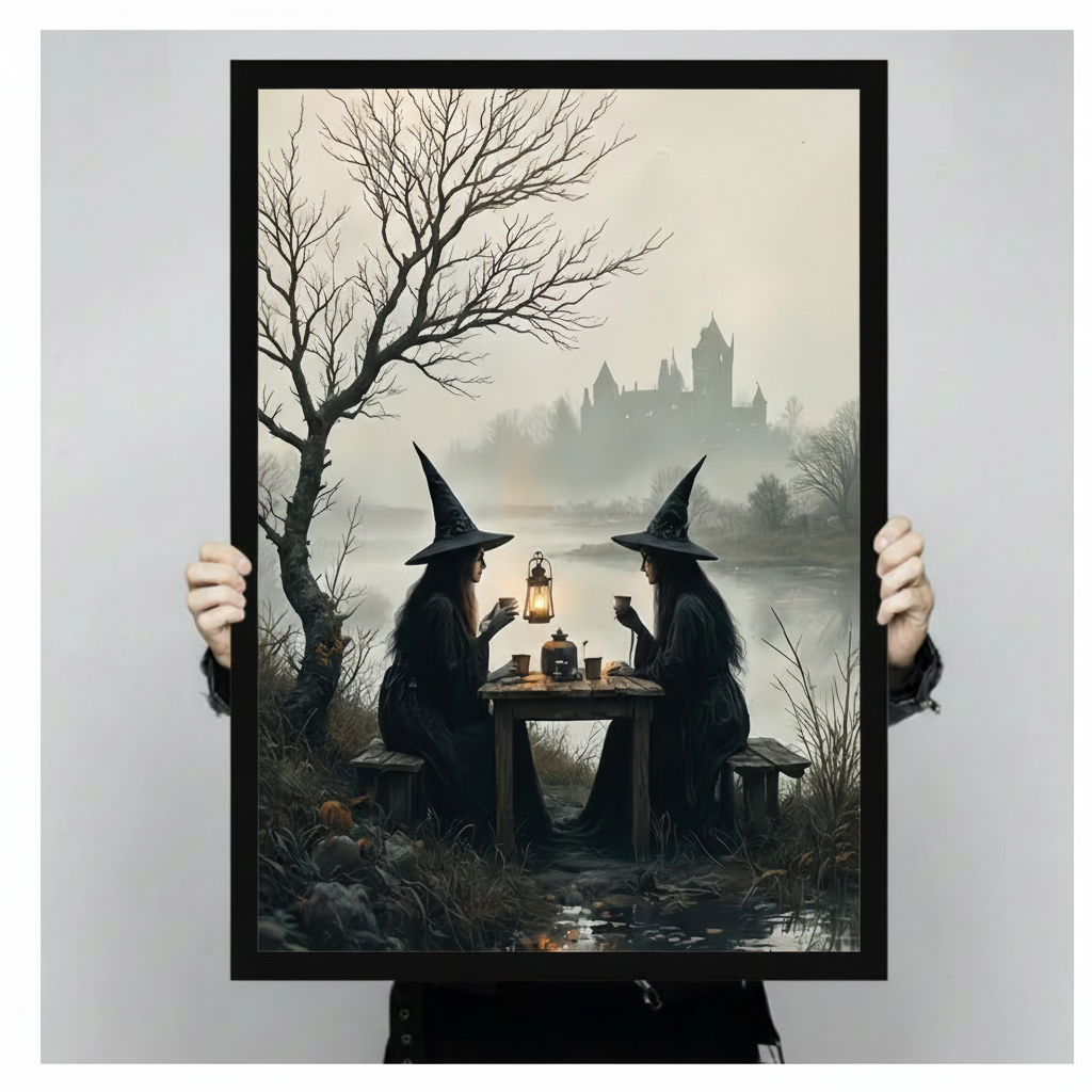 Gothic Witches Tea Party Dark Oil Canvas Art Wall Art