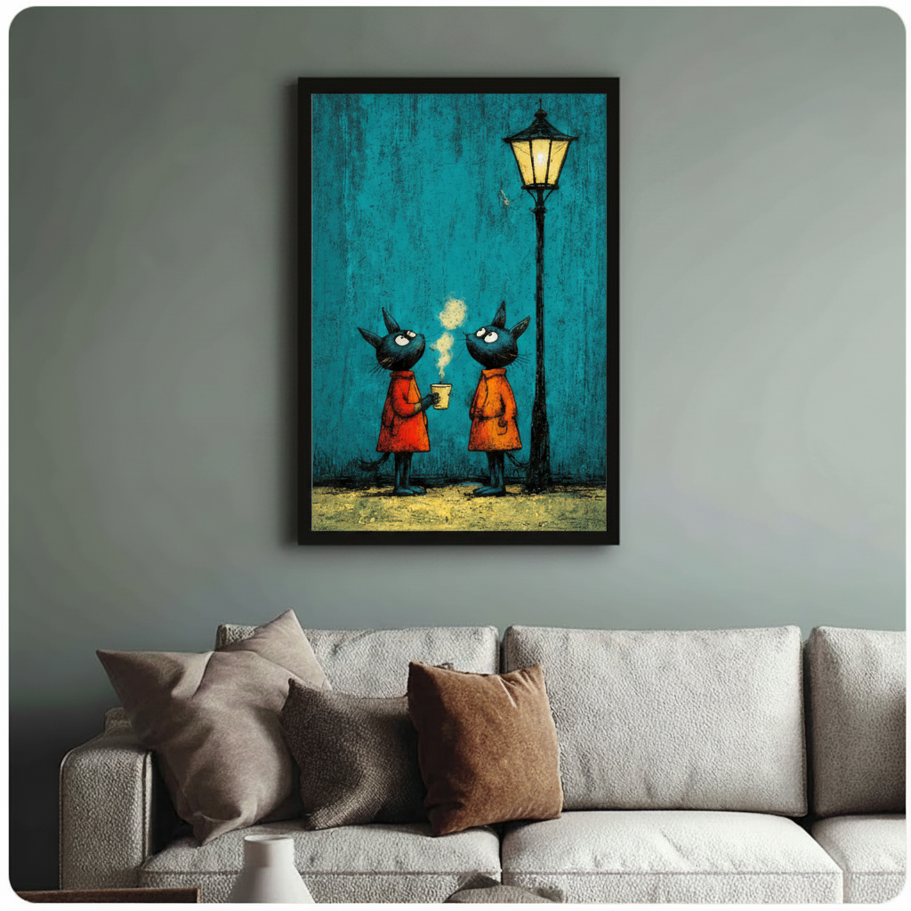 Night Cats Coffee Street Art Canvas Wall Art