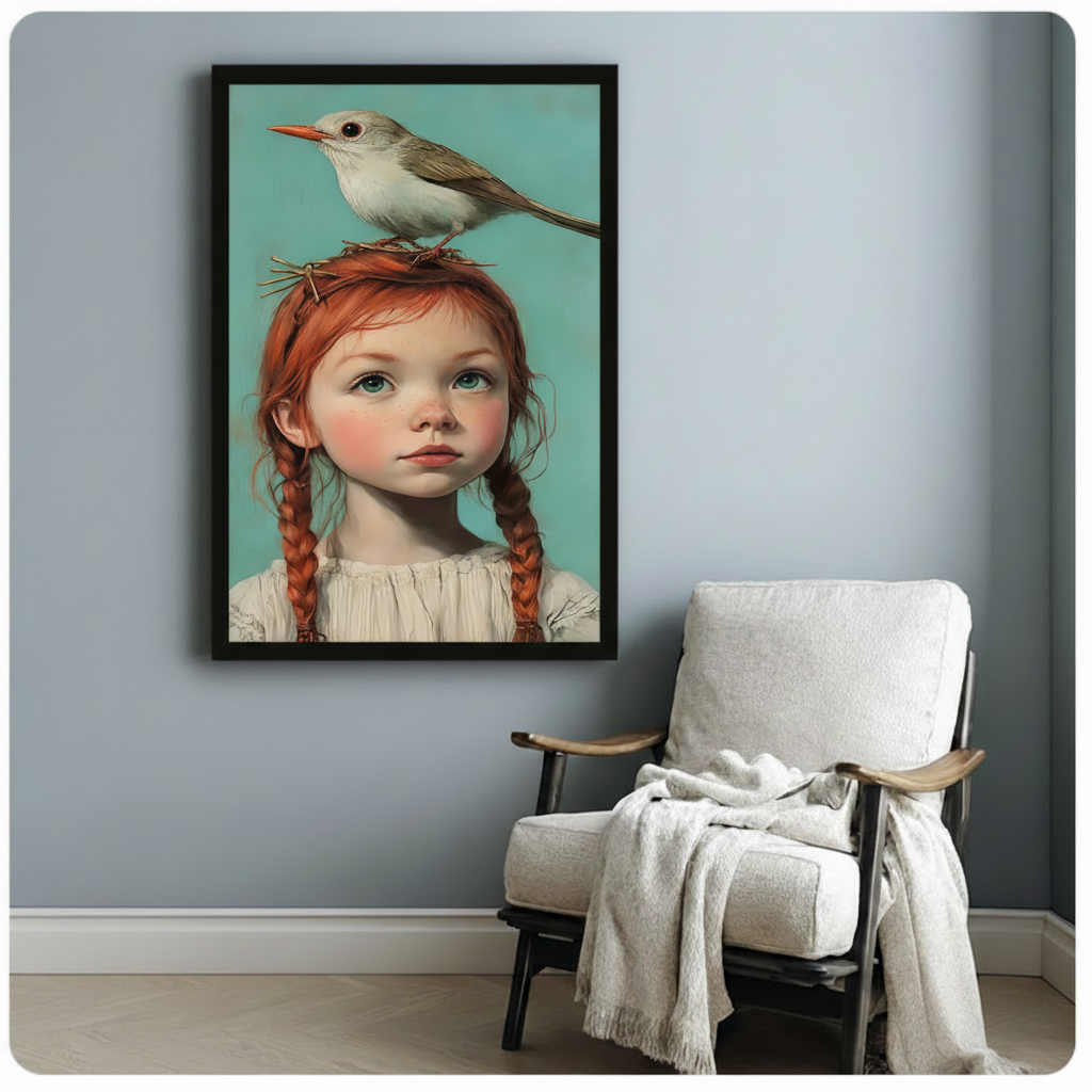 Girl With Bird Portrait Canvas Wall Art