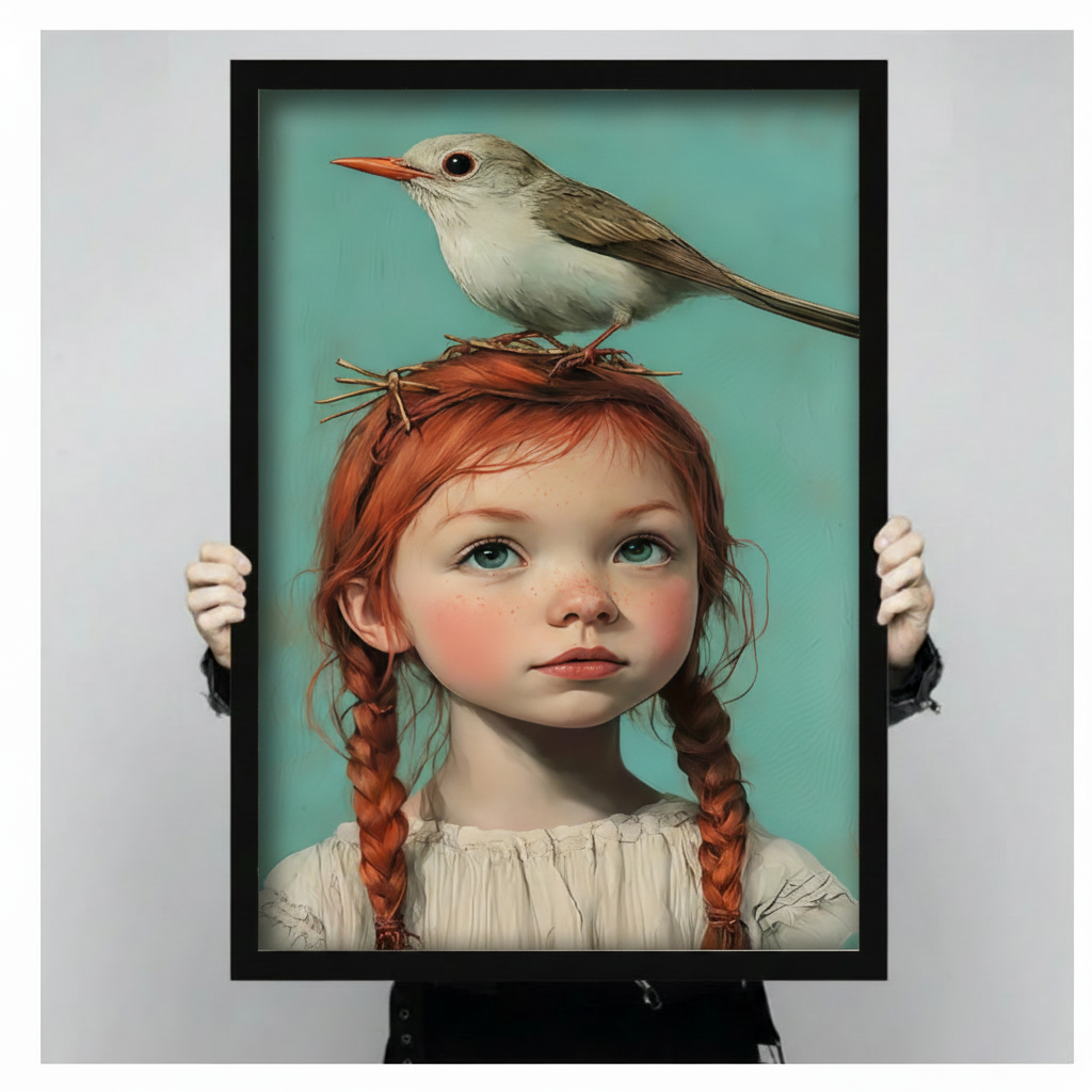 Girl With Bird Portrait Canvas Wall Art