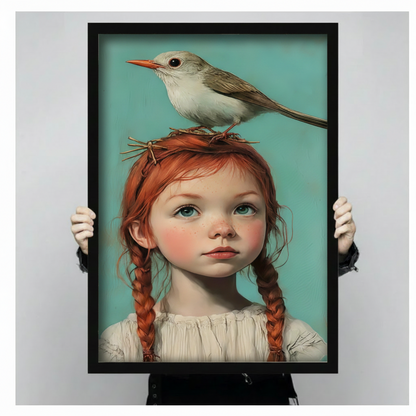 Girl With Bird Portrait Canvas Wall Art