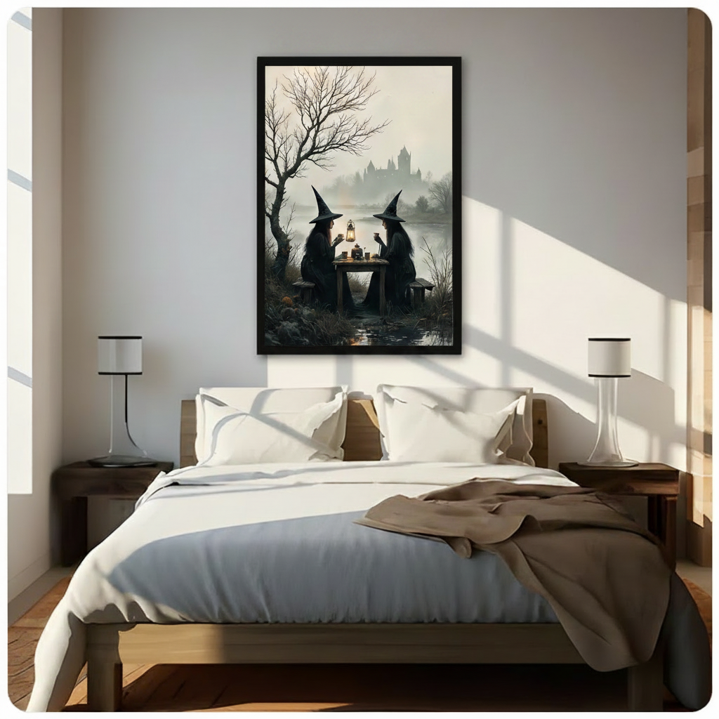 Gothic Witches Tea Party Dark Oil Canvas Art Wall Art