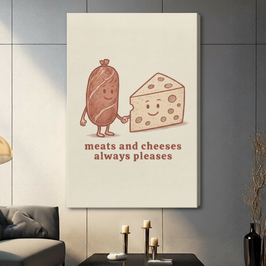 Meats and Cheeses Always Pleases Funny Canvas Wall Art