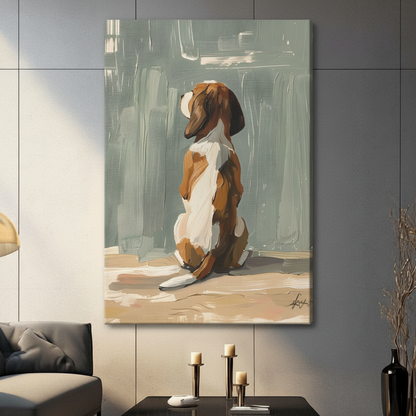 Beagle Looking Up Minimalist Oil Canvas Wall Art