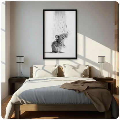 Wet Mouse Shower Pencil Sketch Canvas Art Wall Art