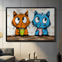 Two Cats Morning Coffee Horizontal Canvas Wall Art
