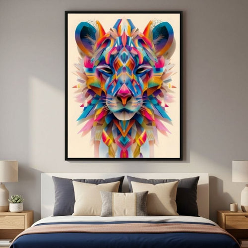 Vivid Geometric Lion Majesty Canvas Wall Art