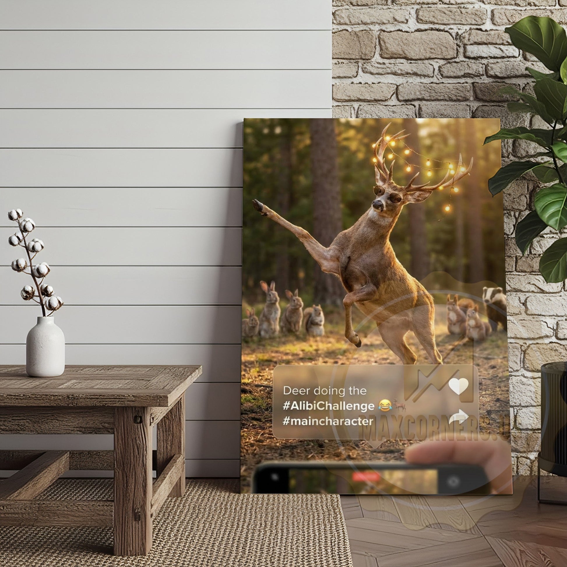 Deer Canvas Funny Dancing Lights Antlers Canvas Wall Art