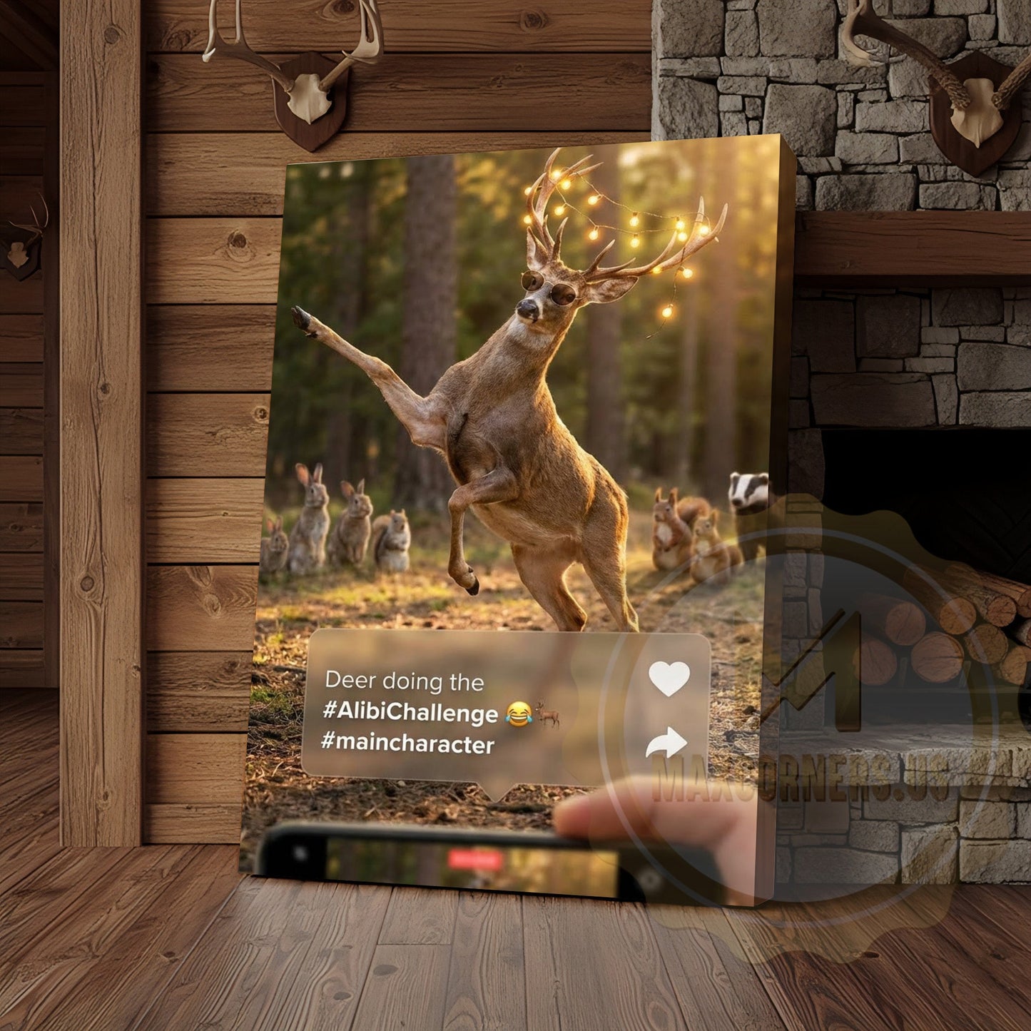Deer Canvas Funny Dancing Lights Antlers Canvas Wall Art