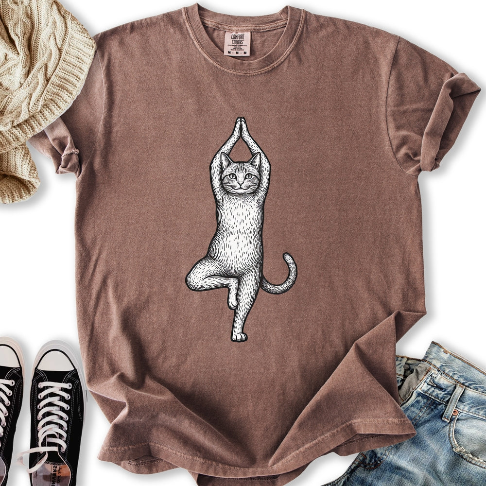 Yoga Tree Pose Cat Relaxed Tee