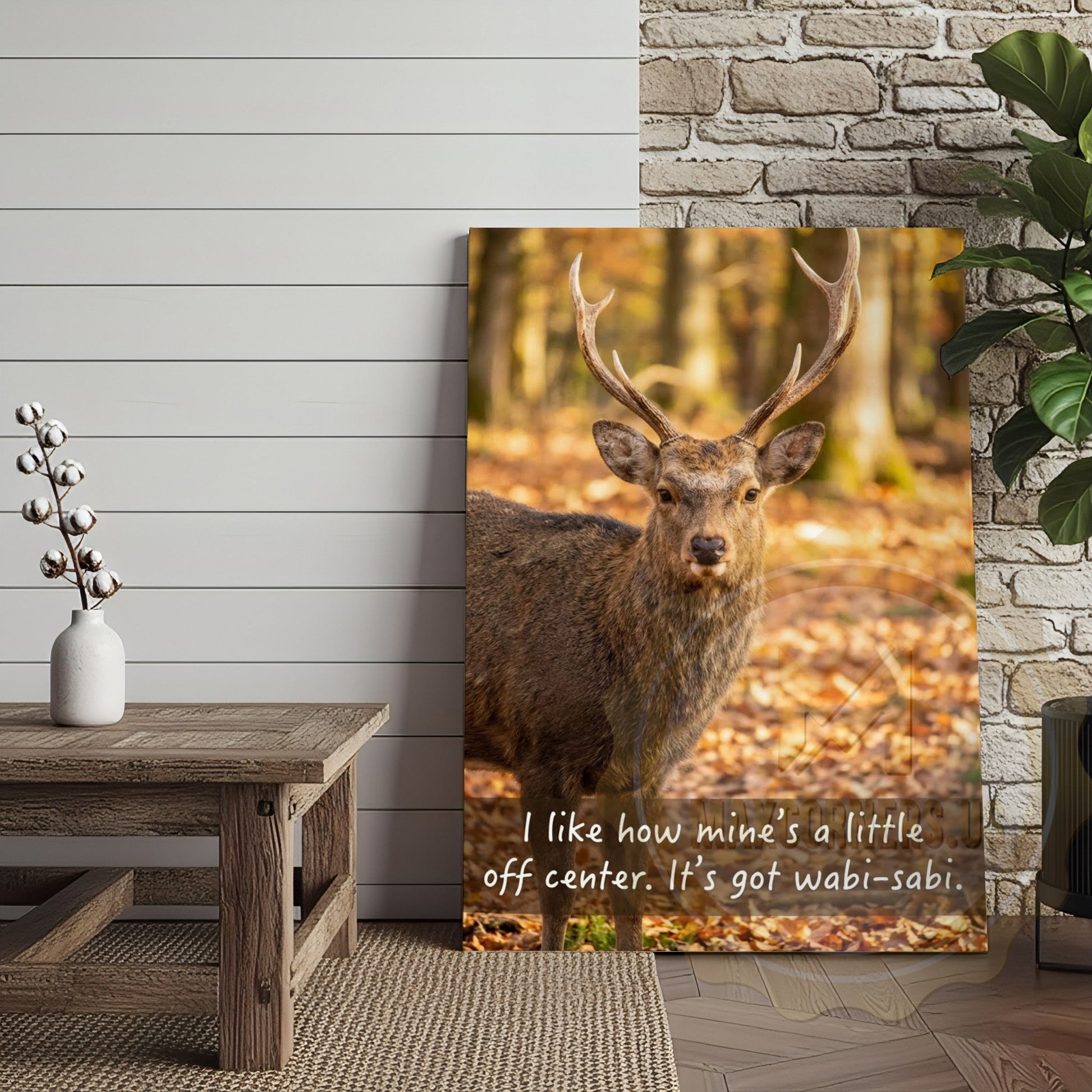 Deer Canvas Wabi Sabi Autumn Forest Scene Canvas Wall Art