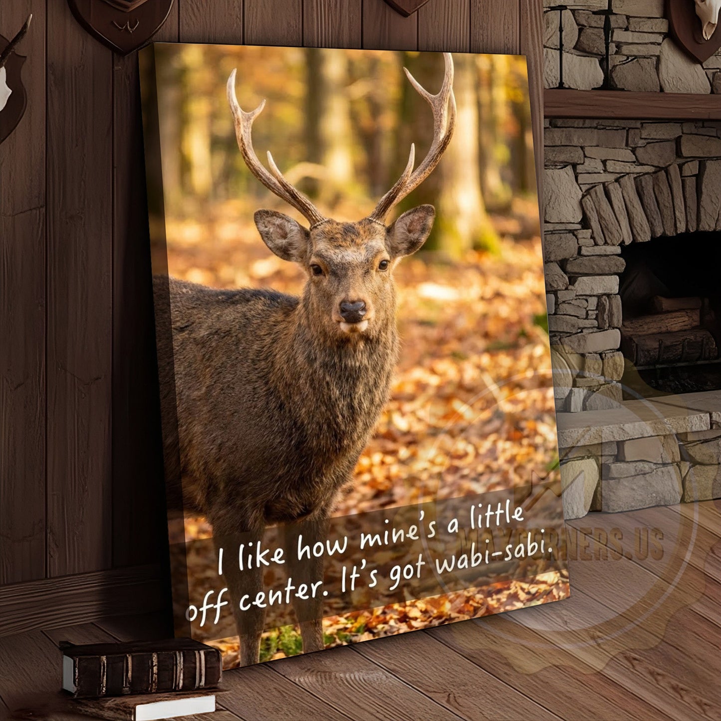Deer Canvas Wabi Sabi Autumn Forest Scene Canvas Wall Art