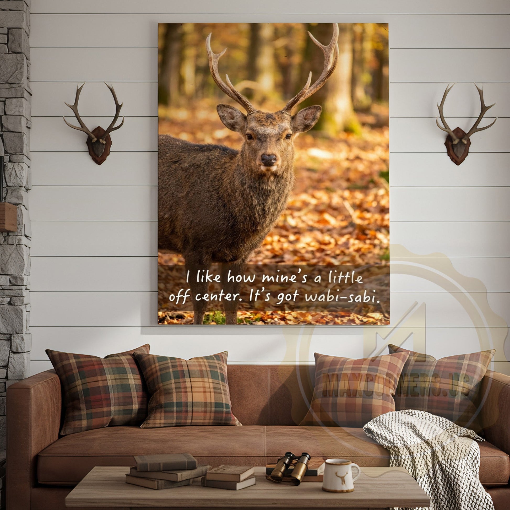 Deer Canvas Wabi Sabi Autumn Forest Scene Canvas Wall Art