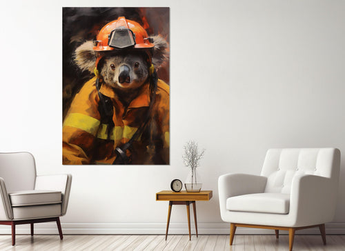 Firefighter Canvas Print – Abstract Koala Art | Unique Firefighter Gift, Ready to Hang