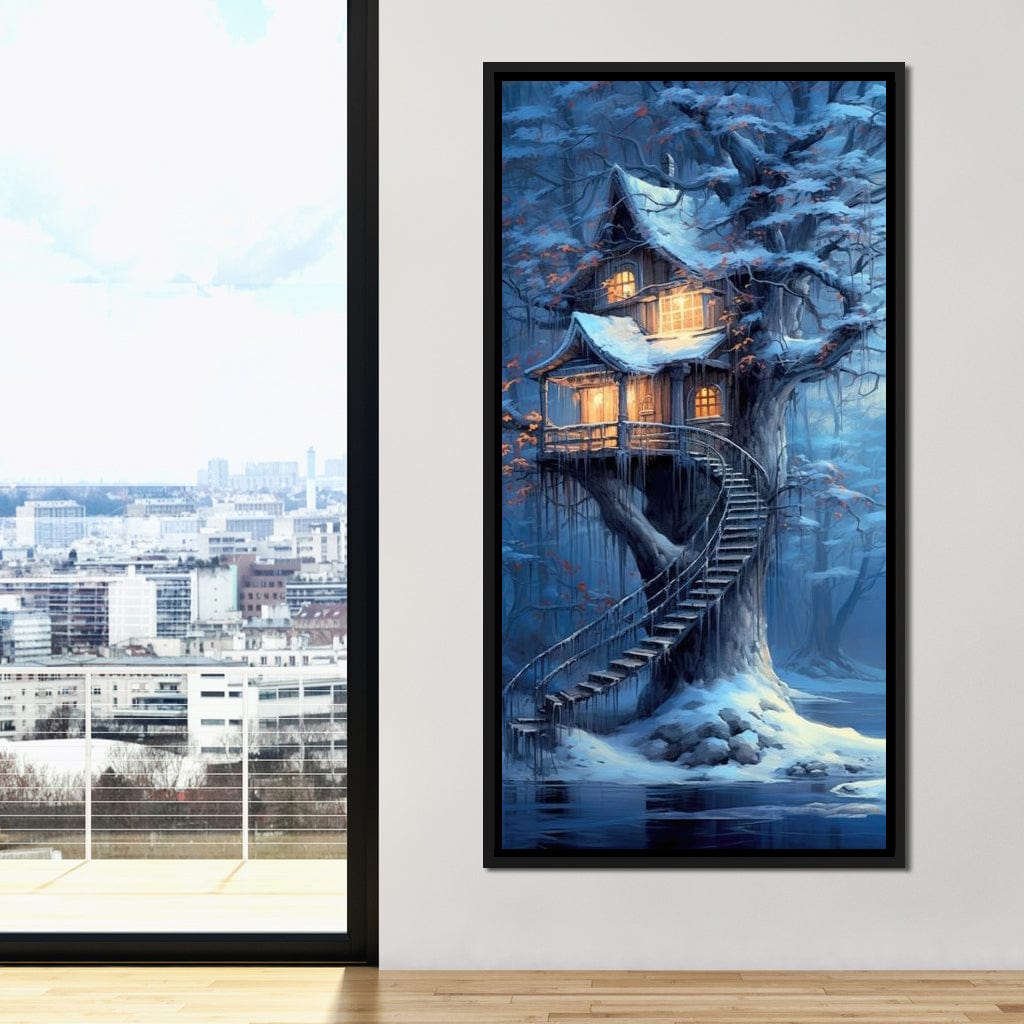 Winter Tree House Canvas Wall Art
