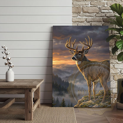 Deer Canvas Majestic Sunset Mountain Landscape Canvas Wall Art