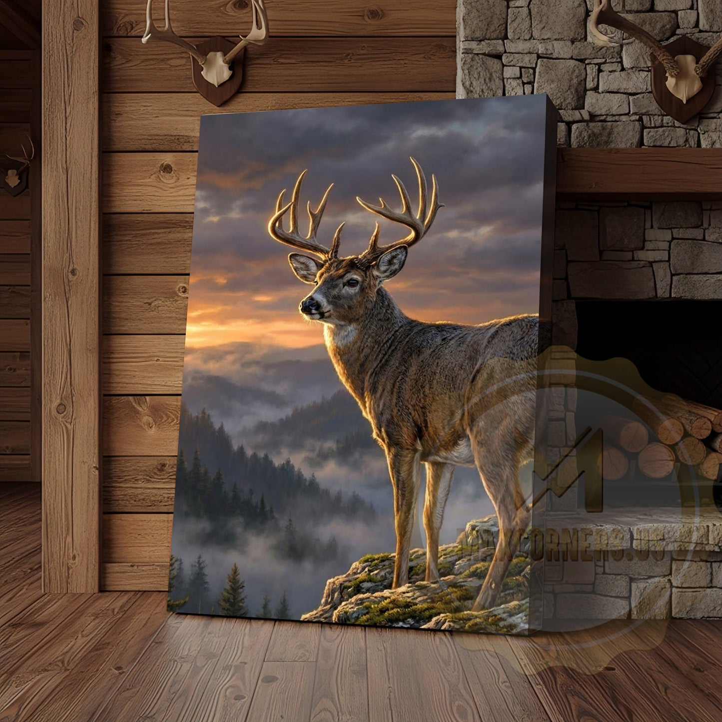 Deer Canvas Majestic Sunset Mountain Landscape Canvas Wall Art